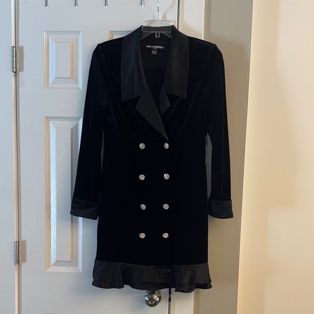Karl Lagerfeld Black Velvet Double-Breasted Blazer Dress